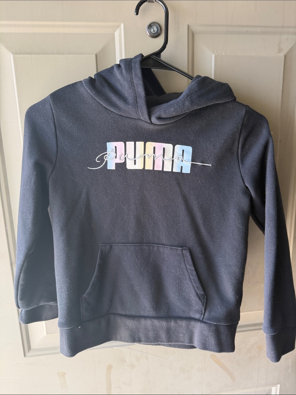 Puma Black Kids Hoodie with Pastel Gradient Logo